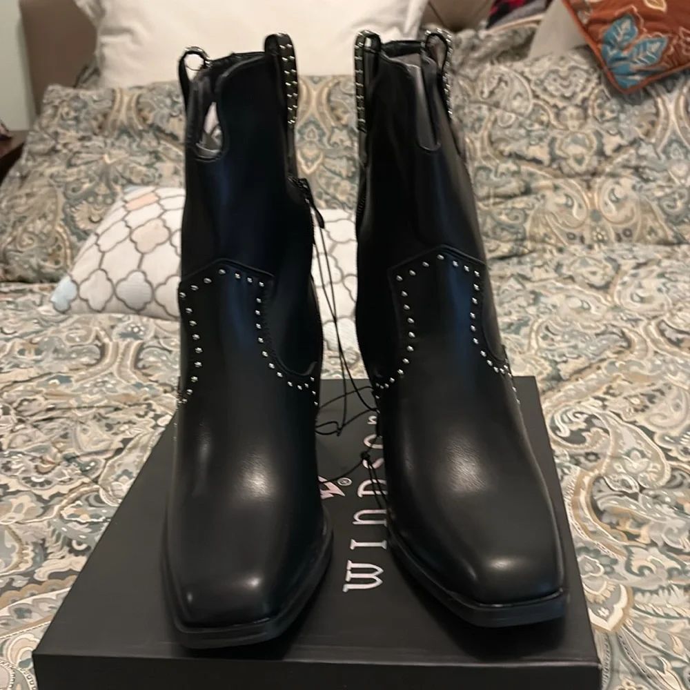 Studded Black Ankle Boots - Picture 3 of 8